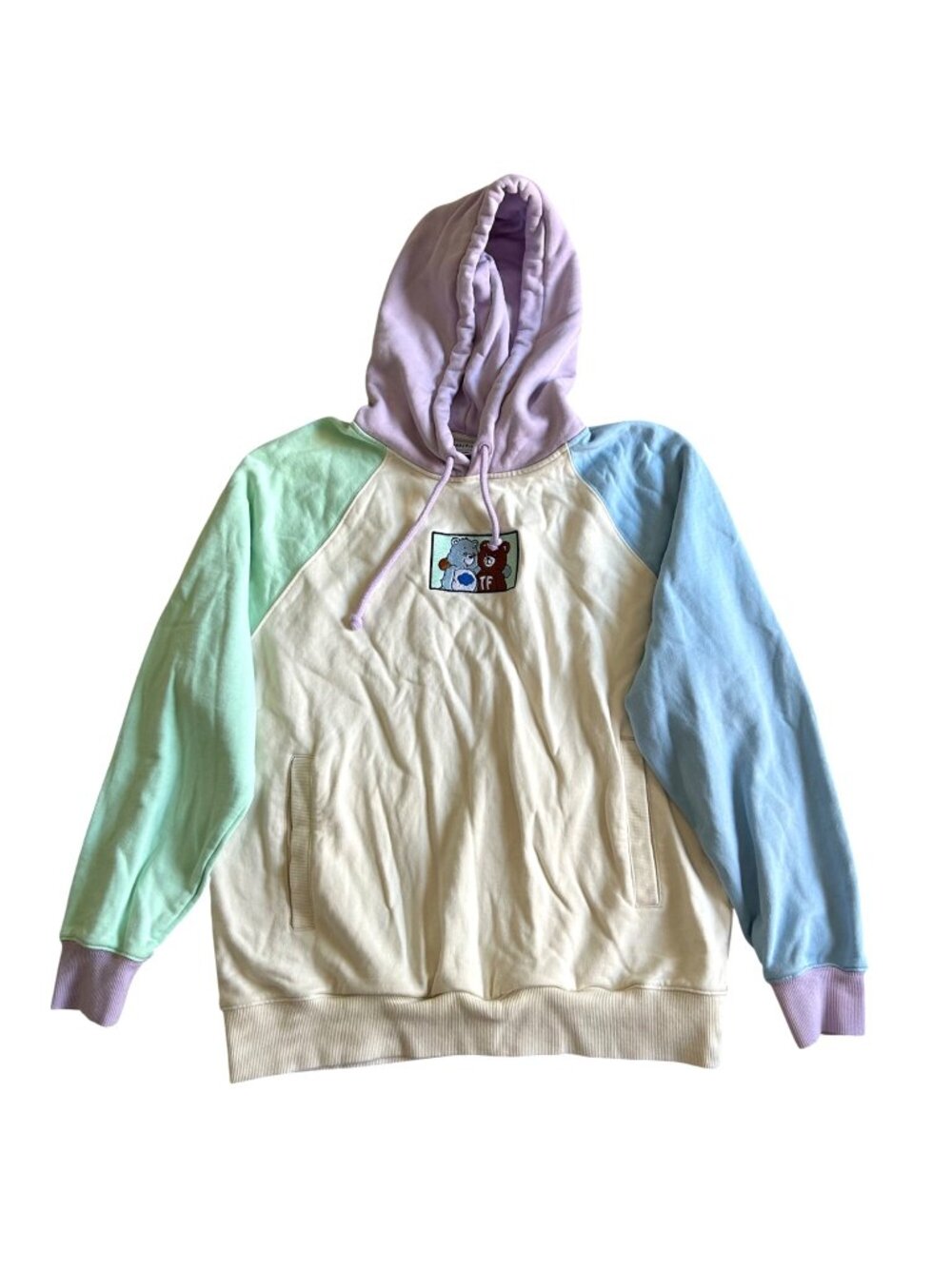 Teddy Fresh Women's Sz Medium X Care Bears Pastel Hoodie Colorblock
